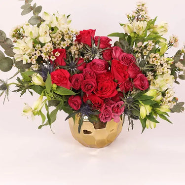Flower Arrangement in Golden Vase
